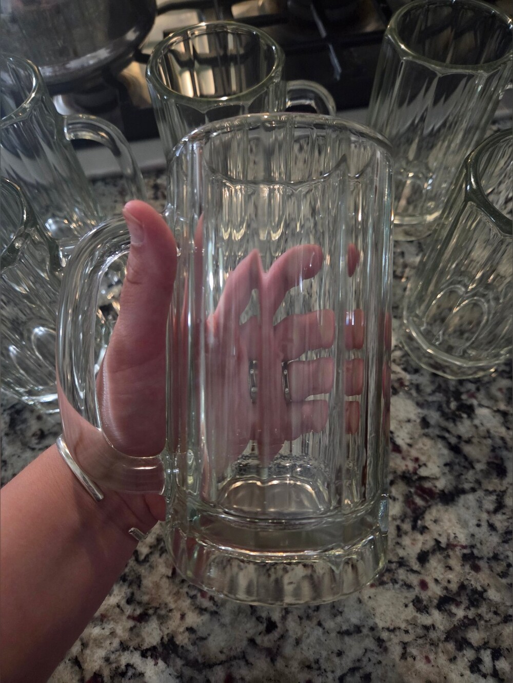 x8 Libby Clear Glass Beer Mug Stein | Paneled Heavy Glass | Set of 8